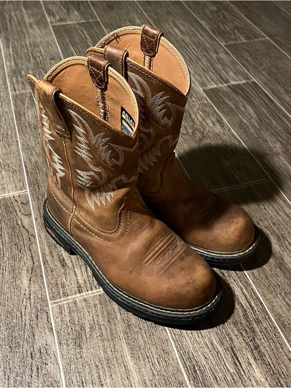 Ariat Brown Embroidered Leather Western Work Boots